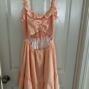 Peach Gingham Cutout Sundress with Ruffle Straps